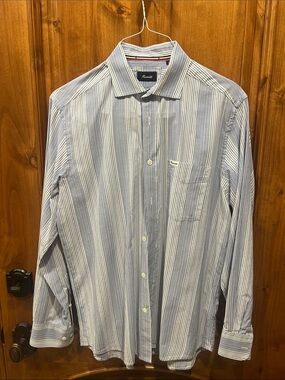 Faconnable Blue and White Vertical Stripe Dress Shirt